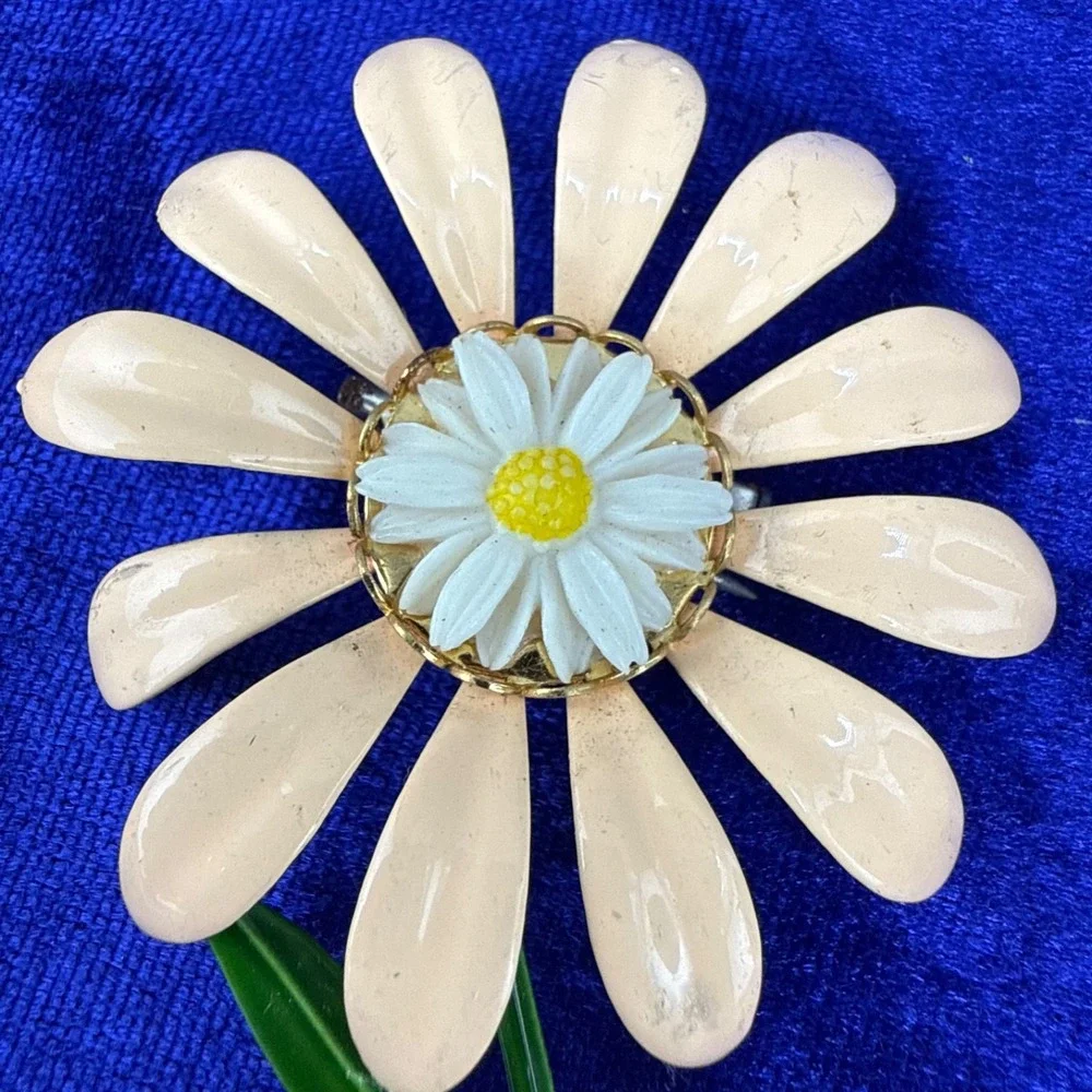 Vintage Enamel Flower Brooch Unique